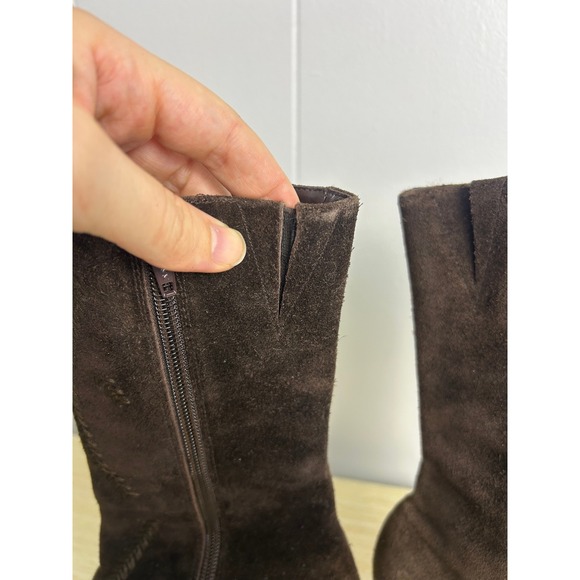 Y2K PARADE Boots Brown Suede Embroidered Detail Mid Calf Heeled Size 8 boho - Picture 12 of 13